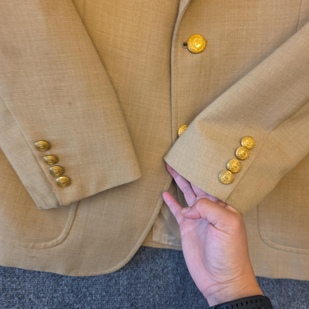 Chaps Ralph Lauren Blazer Sport Coat Mens 46 Beige‎ Gold Button USA Jacket FLAWS - Picture 7 of 16